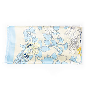 SILK AND CASHMERE SKY BLUE, YELLOW & WHITE SILK SCARF | WOMENS SIZE 90CM